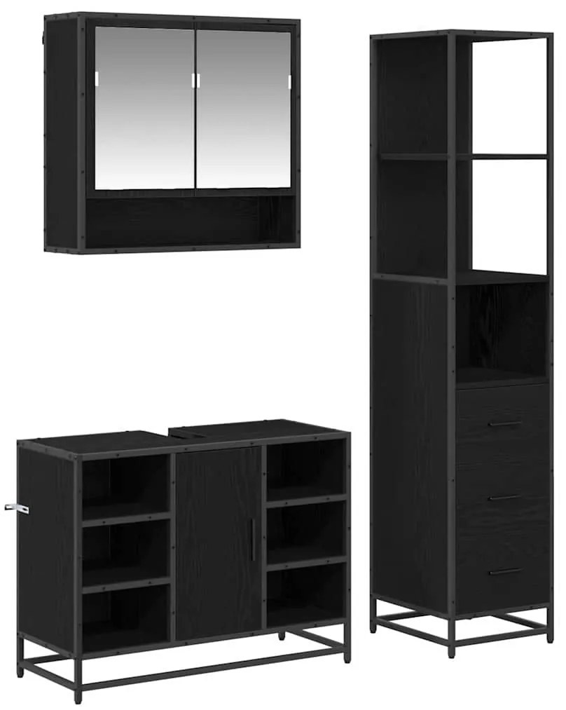 Fürdőszoba bútor szett 3 pcs Musta tammi 35 x 37.5 x 166 cm