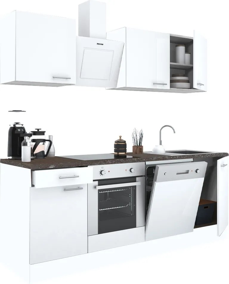 Yorki 220 konyhabútor fehér korpusz,selyemfényű fehér fronttal alsó sütős elemmel