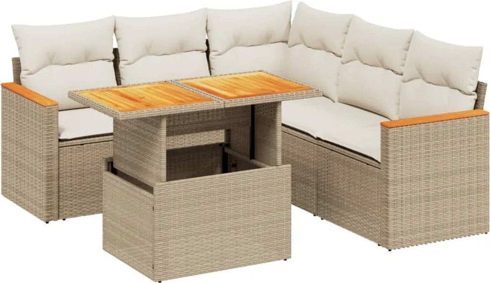 vidaXL 6 részes bézs polyrattan kerti ülőgarnitúra párnával