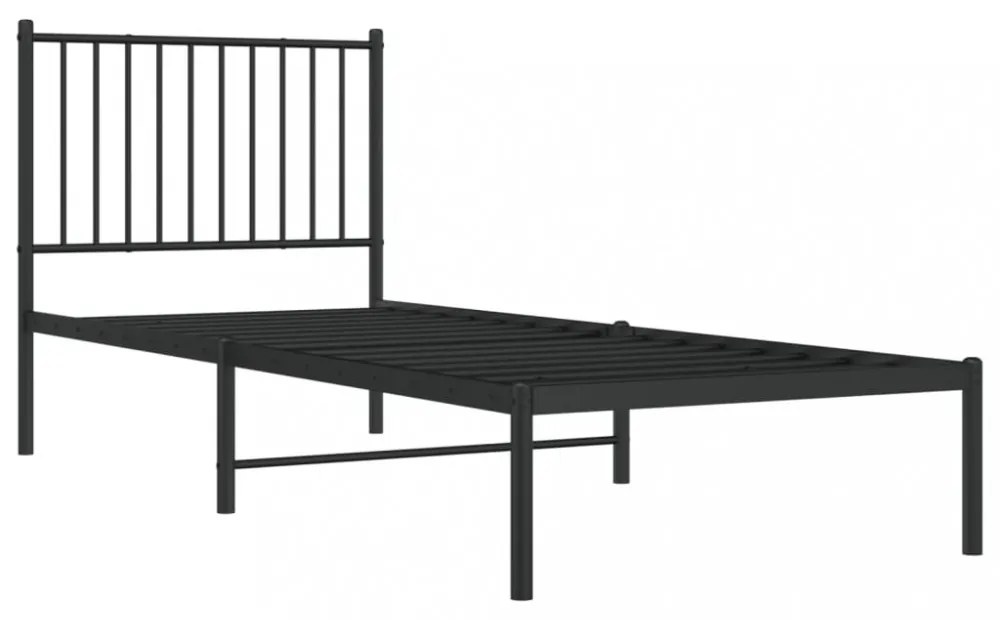 fekete fém ágykeret fejtámlával 80 x 200 cm