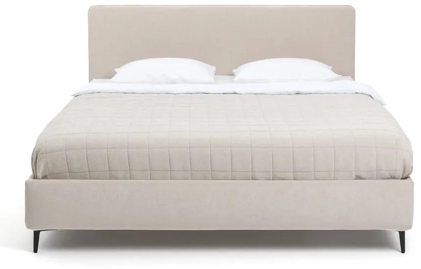 Bézs kárpitozott franciaágy ágyráccsal 160x200 cm Noira Slim – Bonami Selection