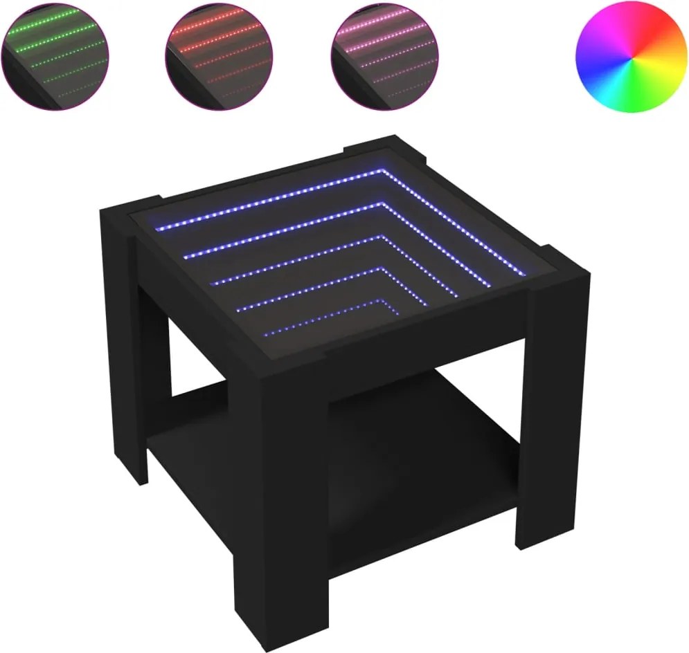 vidaXL fekete szerelt fa dohányzóasztal LED-del 53 x 53 x 45 cm