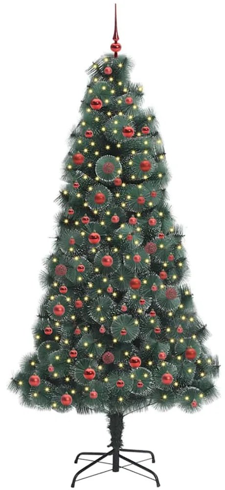 Műfenyő világítással és gömbkészlettel Zöld 210 cm PET