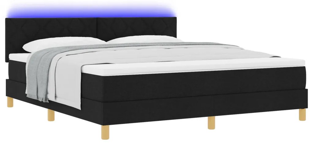 Box Spring Ágy Matrac &amp; LED Fekete 180x200 cm Szövet