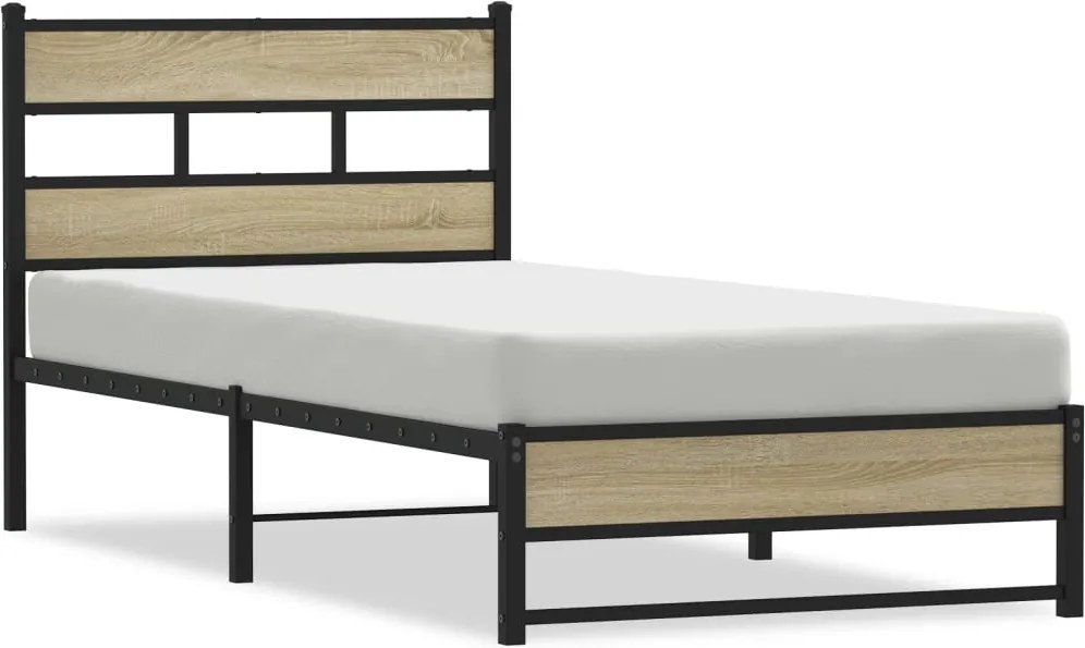 vidaXL sonoma tölgy színű fém ágykeret matrac nélkül 90 x 190 cm