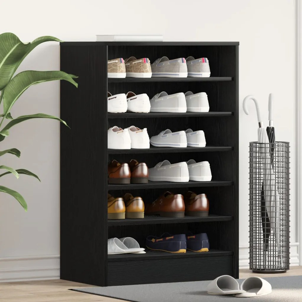 vidaXL Cipőtároló Fekete Tölgy 60x35x92 cm Műgyanta