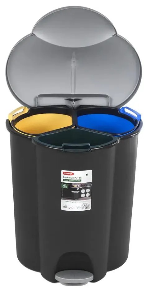 Műanyag szelektív pedálos szemetes 17+17+6 l Trio - Curver