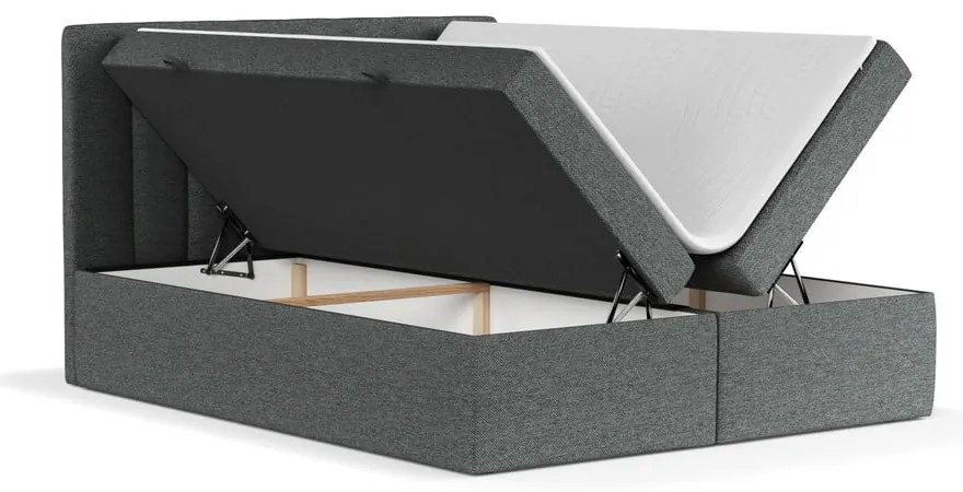 Sötétszürke ágyneműtartós boxspring ágy 160x200 cm Novento – Maison de Rêve