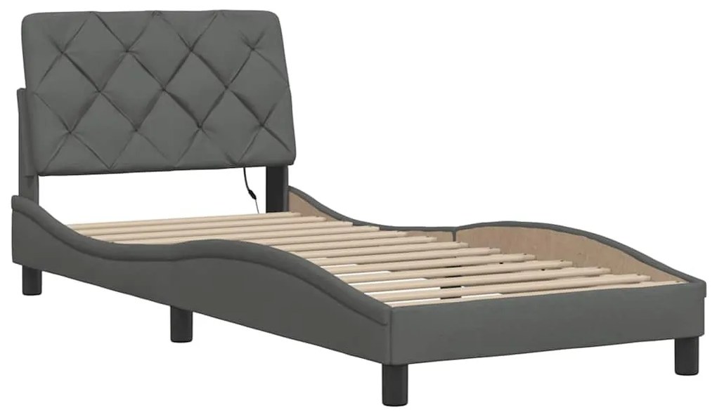 sötétszürke szövet ágykeret LED-es matrac nélkül 80x200 cm