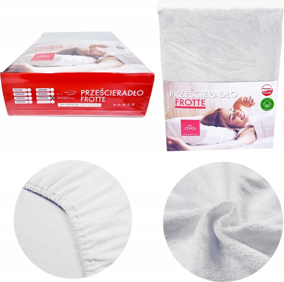 Gumis lepedő Frottír Pamut 220x200cm Világosszürke Prémium Erős