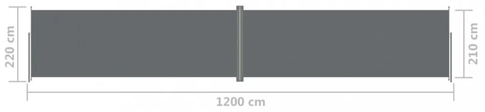 antracitszürke behúzható oldalsó napellenző 220 x 1200 cm