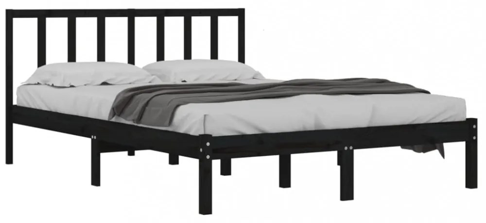 King Size fekete tömör fenyőfa ágykeret 150 x 200 cm