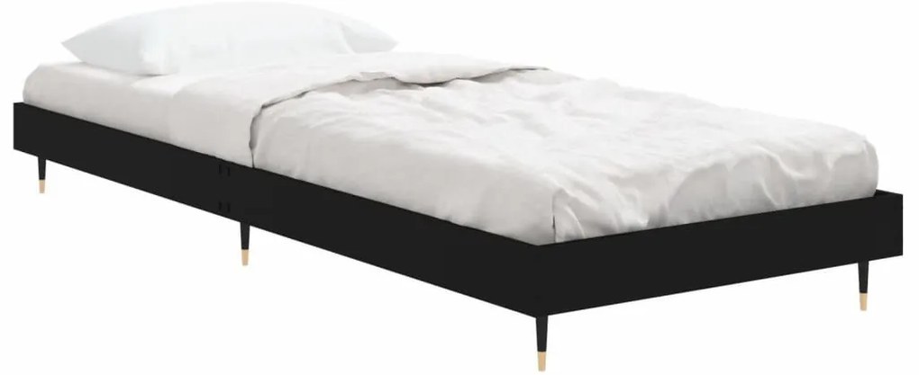fekete szerelt fa ágykeret 75 x 190 cm