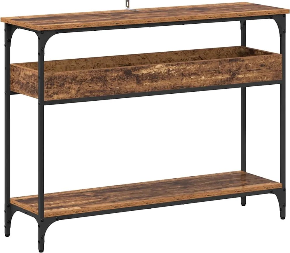vidaXL Konzolasztal polcokkal Régi fa 100 x 29 x 75 cm Faanyag