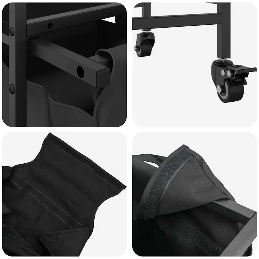 fekete tölgyfa mosodai kosár 3 rekeszes kerekekkel