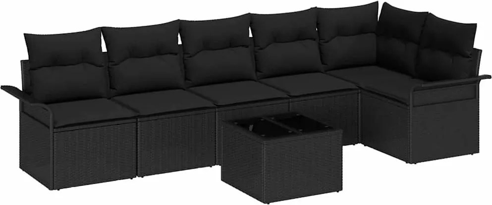 vidaXL Kerti Kanapé Szett párnával tárolóval 7 pcs Fekete Poli rattan
