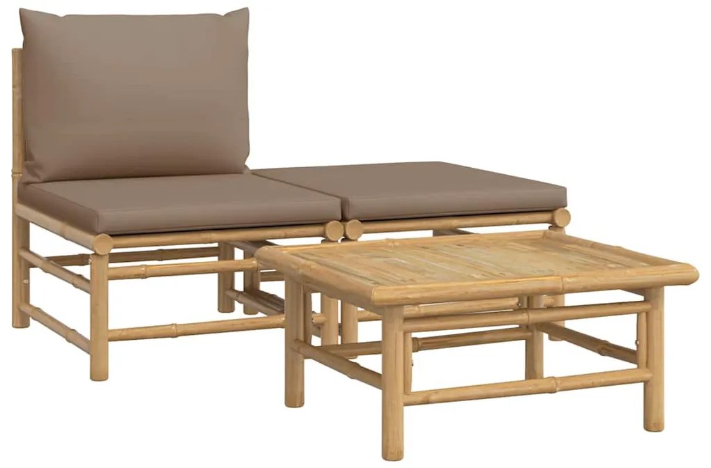 3 részes bambusz kerti ülőgarnitúra tópszínű párnákkal