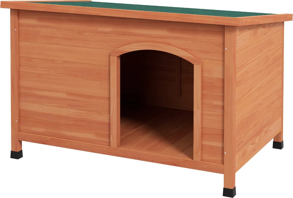 PawHut Fa Kutyaház Aszfalt Tetővel, Kutyaház Kivehető Aljzattal, Emelt Tervezés Kültéren - Szürke - 100 x 65.5 x 68 cm | Aosom