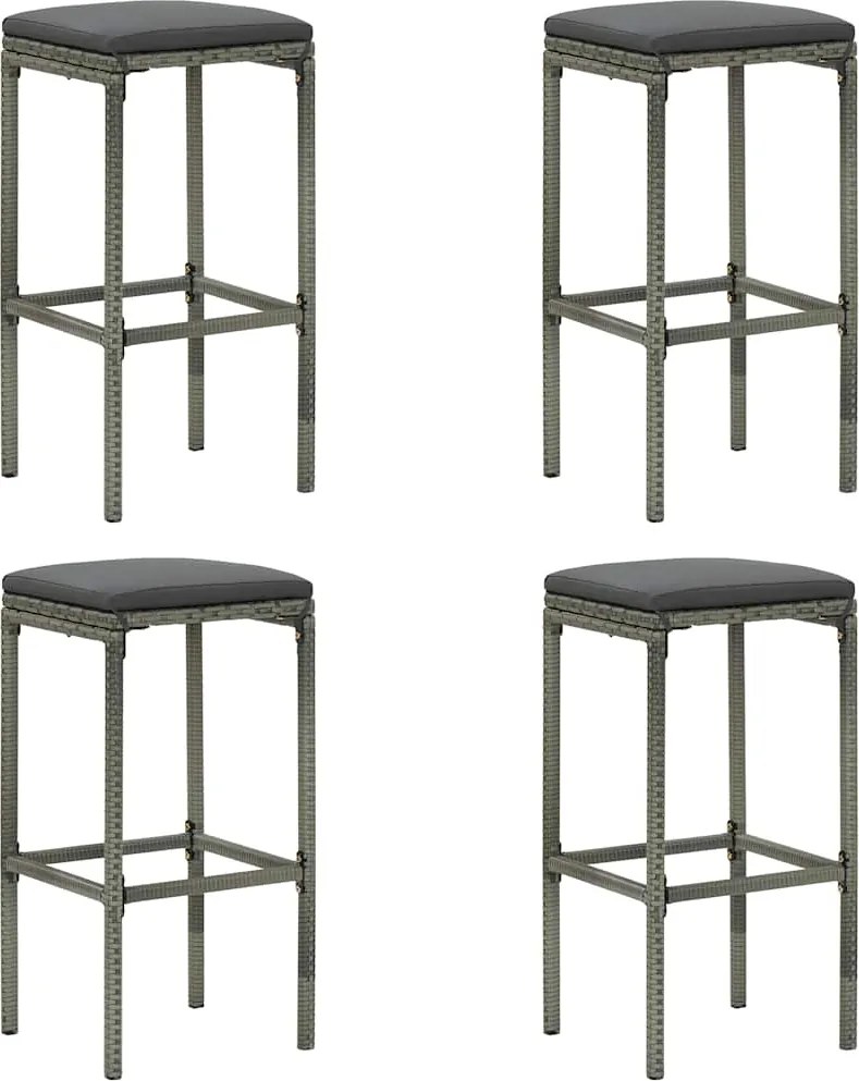 vidaXL 4 db szürke polyrattan bárszék párnával