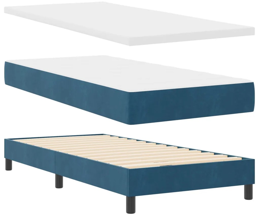 vidaXL Boxrugós ágy matracmal fejtámlával Sötétkék 90 x 190 cm Bársony