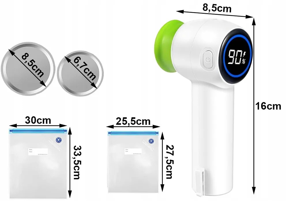 Többfunkciós vákuumpumpa - VERK 27539 - LED kijelzővel + tasakok