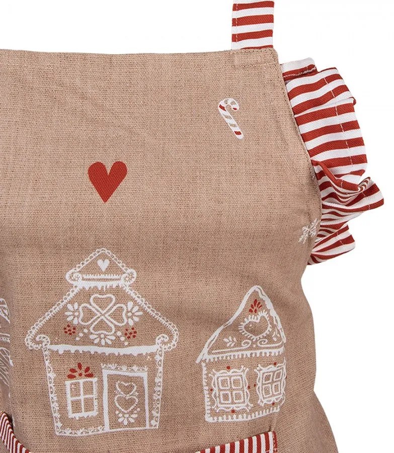 Karácsonyi pamut konyhai gyerek kötény mézeskalács házakkal
