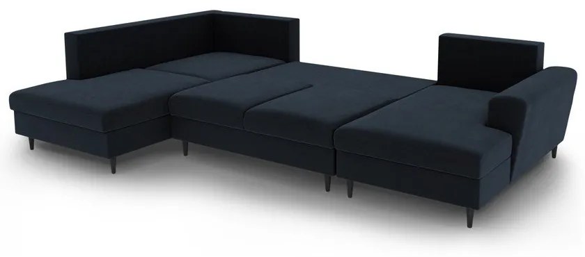 Sötétkék bársony kinyitható tárolóhelyes sarokkanapé (bal oldali-U alakú) Kyoto – Cosmopolitan Design