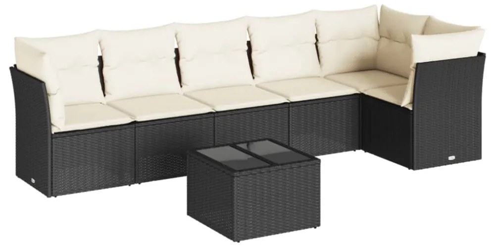 7 részes fekete polyrattan kerti ülőgarnitúra párnával