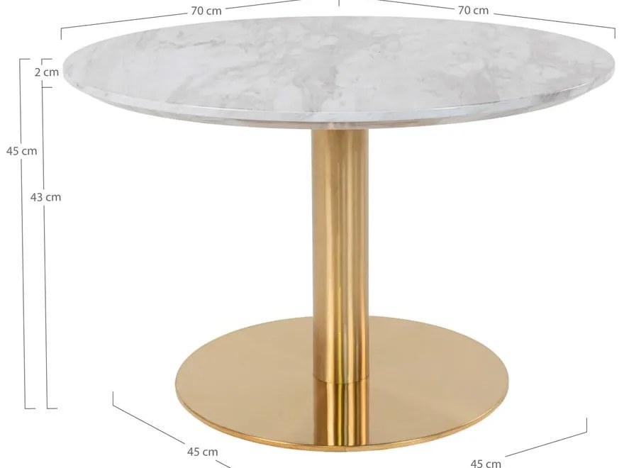 Fehér-aranyszínű kerek dohányzóasztal márvány dekoros asztallappal 70x70 cm Bolzano – House Nordic
