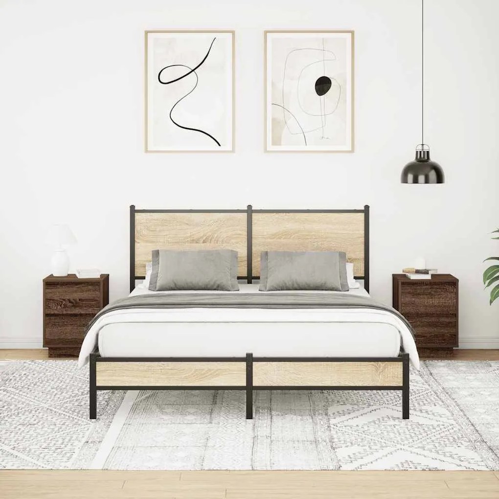 2 db barna tölgyfa éjjeliszekrények LED világítással 38x34x50cm