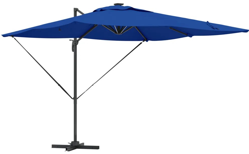 Cantilever Roma Napernyő LED lámpákkal, azúrkék – 286 x 285 x 270 cm, alumínium.