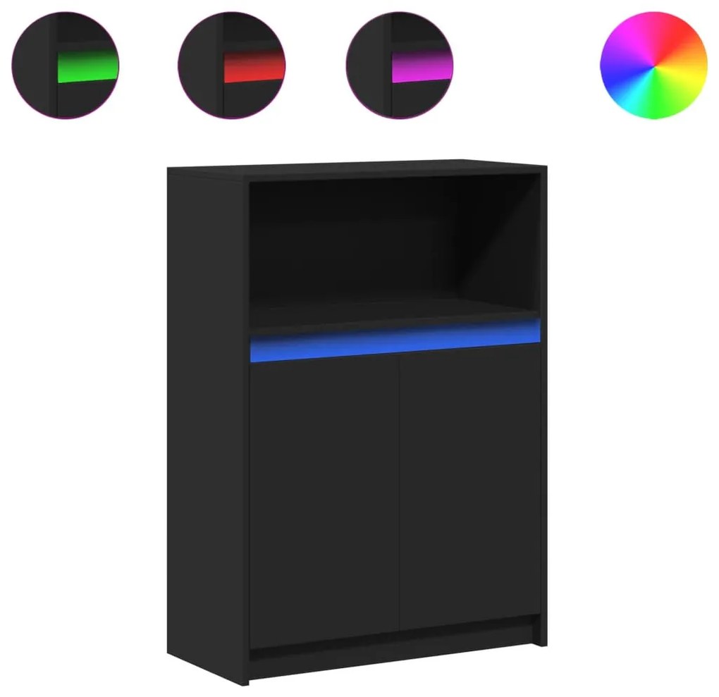 fekete szerelt fa tálalószekrény LED-del 72 x 34 x 100 cm