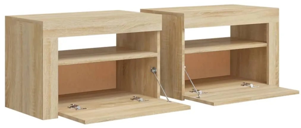 2 db füstös tölgy színű éjjeliszekrény LED-del 60 x 35 x 40 cm