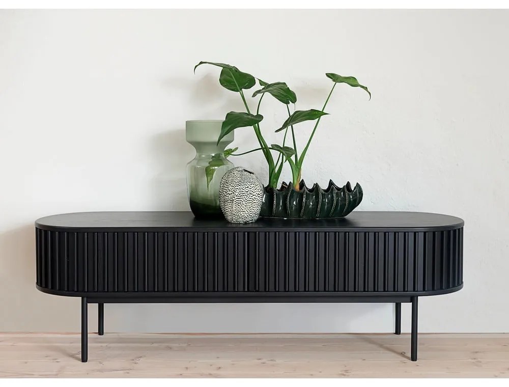 Fekete TV-állvány tölgyfa dekorral 48x160 cm Siena – Unique Furniture