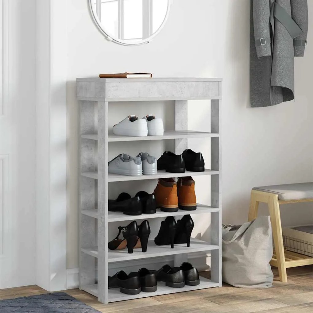 betonszürke szerelt fa cipőtartó 60x30x98 cm