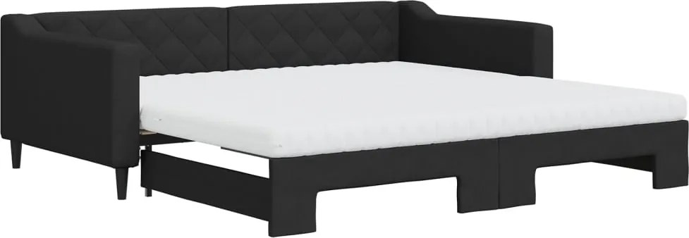 vidaXL fekete kihúzható szövet heverő matracokkal 100 x 200 cm