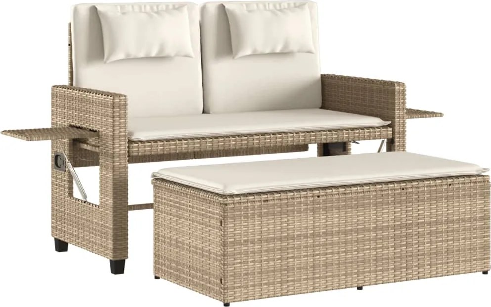 vidaXL bézs polyrattan dönthető kerti pad párnával