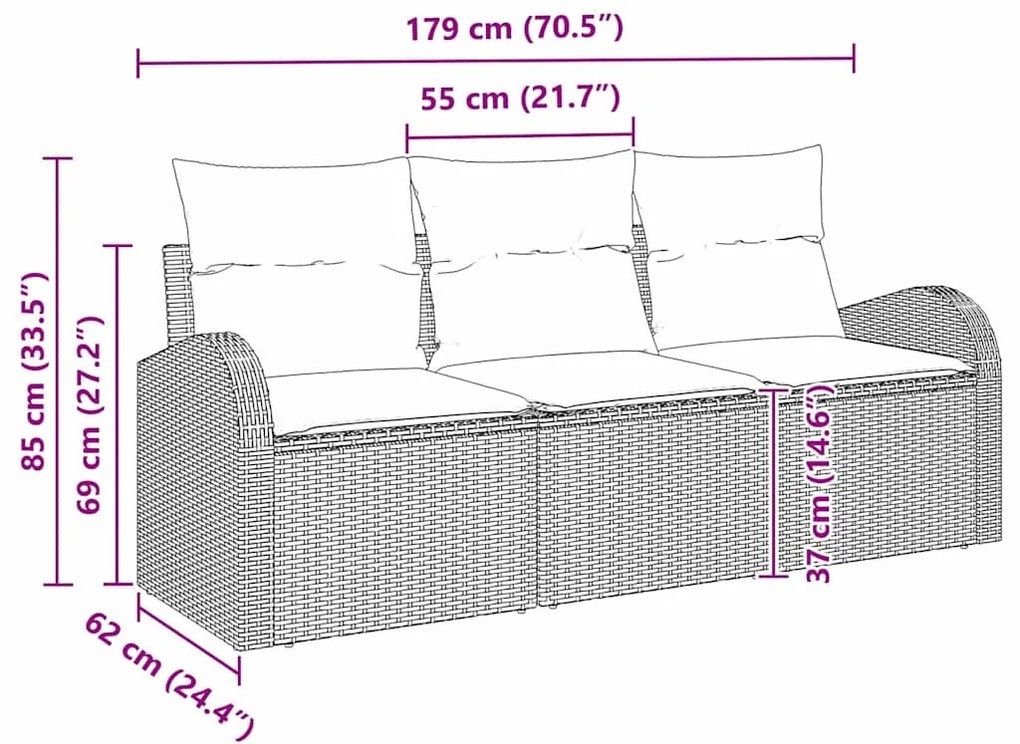 Kerti Kanapé Szett párnával 3 pcs Bézs és fehér Poli rattan