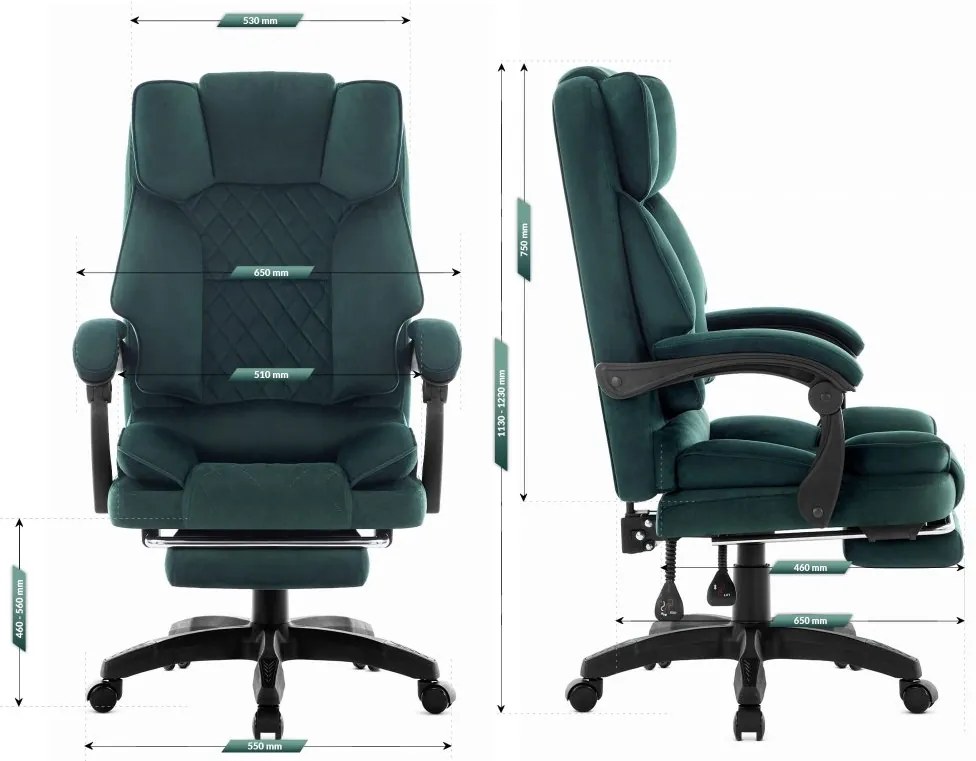Ergonomikus irodai szék HC-1031 lábtartóval - zöld színű