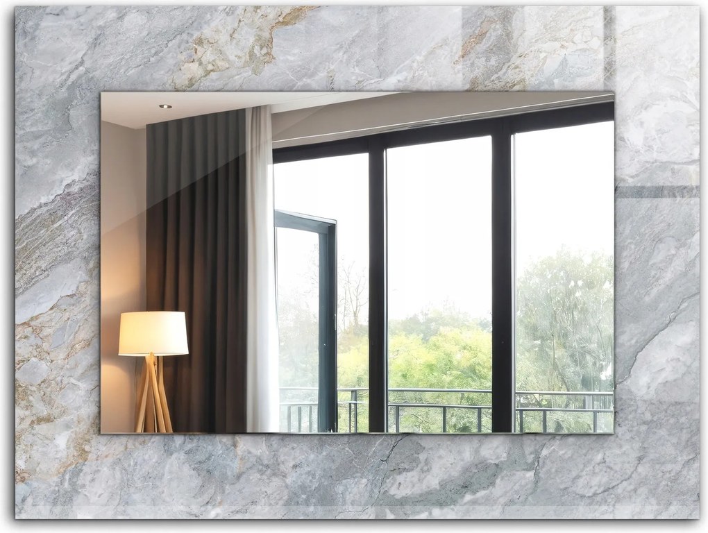 Dekoratív fali tükör nyomott mintás XXL 80x60 cm márvány szürke damil