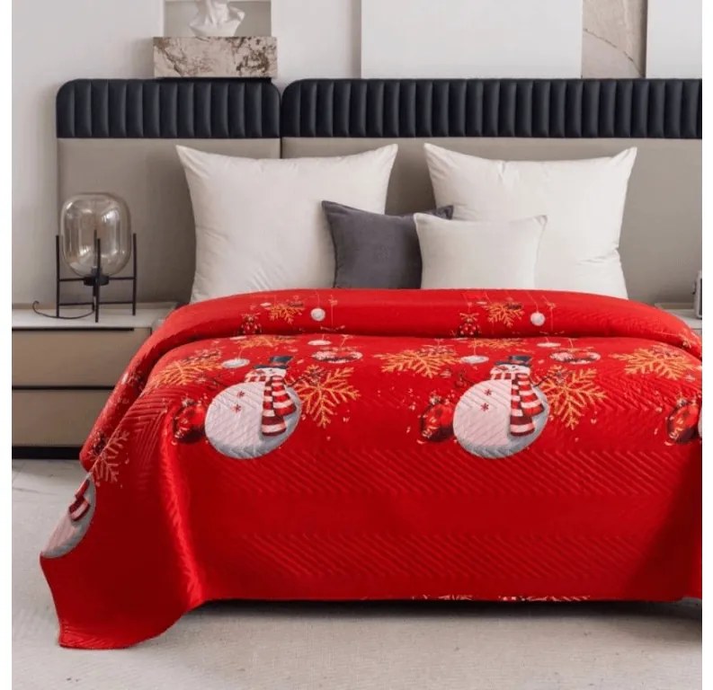 Ágytakaró WHITE SNOWMAN, piros Méret: 220 x 240 cm