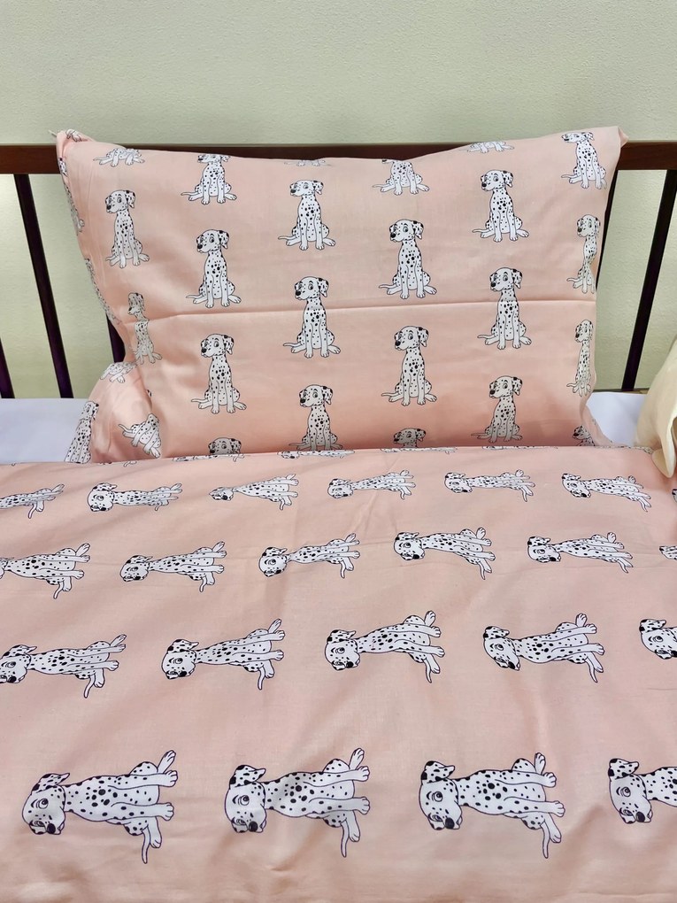 Pamut gyereklepedő Kutya rózsaszín TiaHome - 1x Párna 90x70cm, 1x Paplan 140x200cm