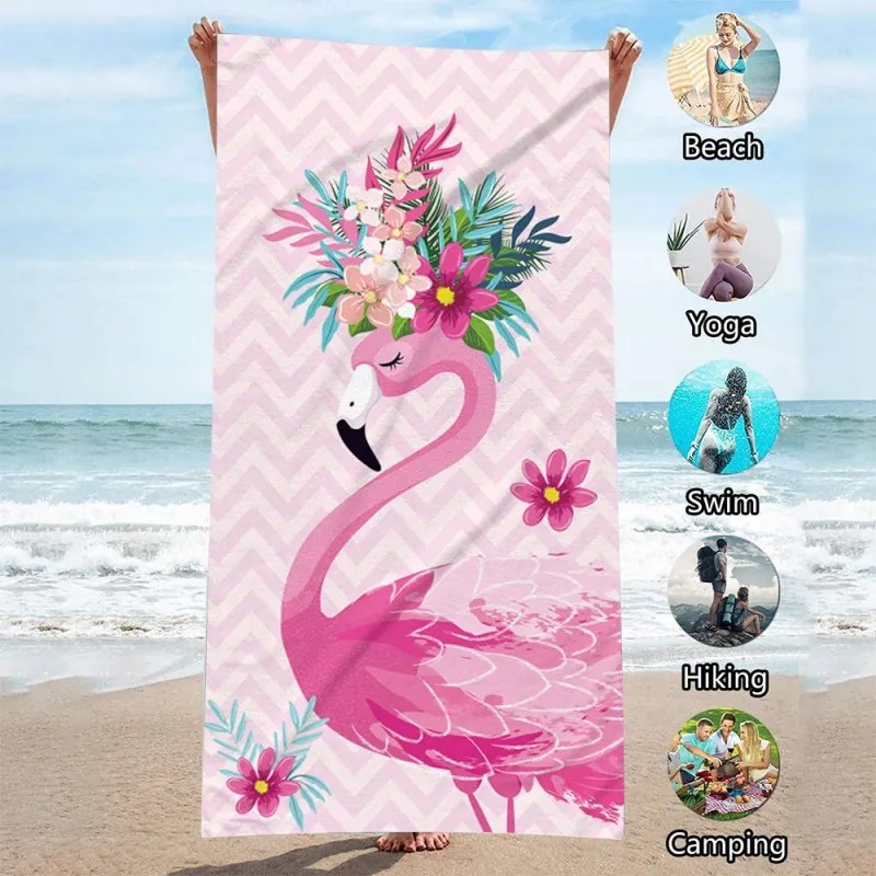 FLAMINGO WITH FLOWERS színes strandtörölköző 70x150 cm