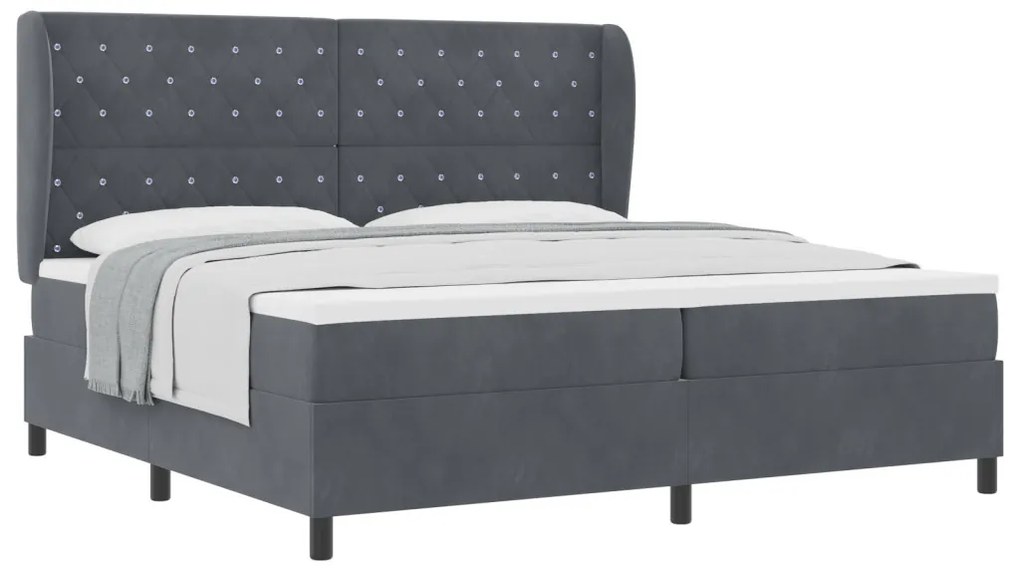 Box Spring Ágy Matraccal, Sötétszürke, 200x200 cm, Bársony