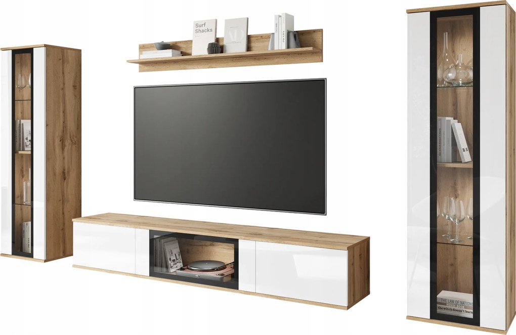 Caro modern bútor, nappali bútor szett, Rtv 180 cm, vitrin