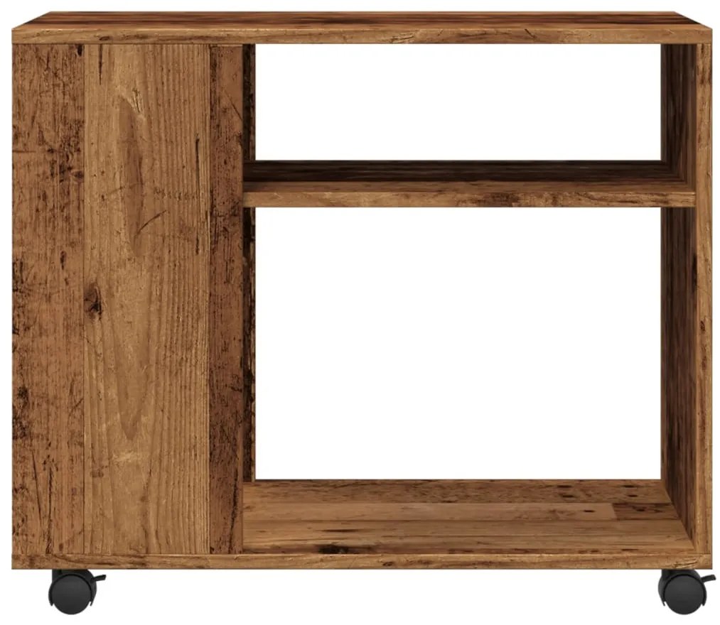 antik fa színű szerelt fa kisasztal kerekekkel 70 x 35 x 60 cm
