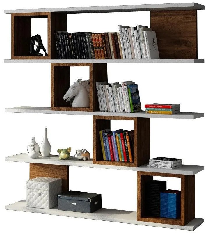 könyvespolc Wind - White, Walnut