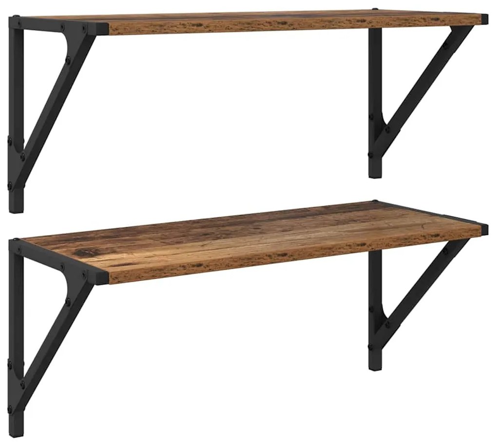 Falpolcok polcokkal 2 pcs Öreg fa 60 x 25 x 25,5 cm Faanyag