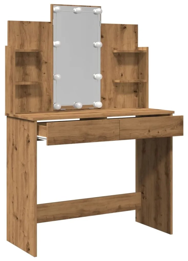 kézműves tölgy színű fésülködőasztal LED-del 96x40x142 cm