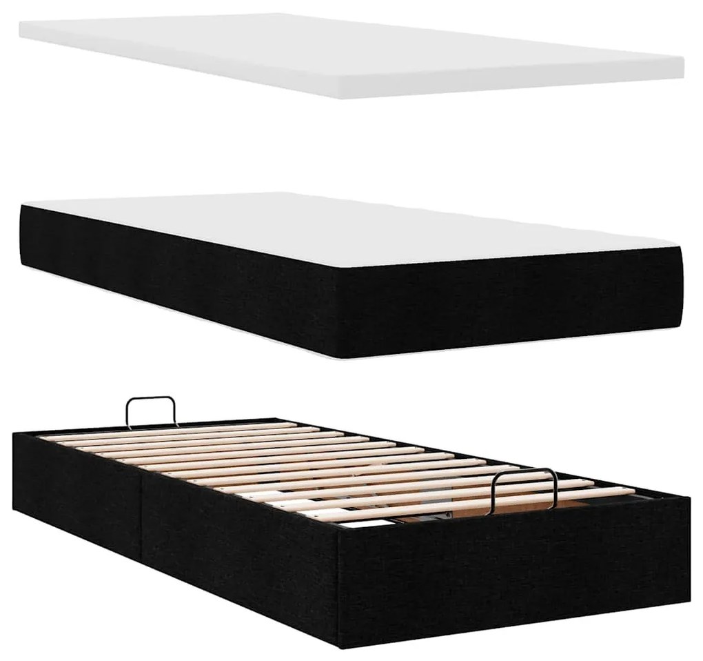 Ottomán ágykeret matraccal fekete 90x190cm szövet